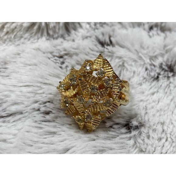 Vtg Jewelry By Linda Stella Gold Plated Cocktail Ring Insect Bee Leaves Sz 6.5 - Picture 6 of 12
